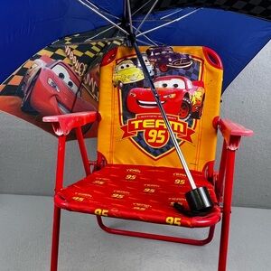 Rare Vintage Disney Pixar CARS Lightning McQueen folding Chair Seat & Umbrella